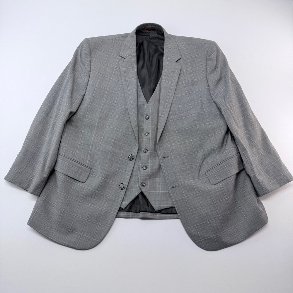 Linea Uomo Mens 46S Grey Glen Plaid Performance Stretch Wool Blazer and Vest Set